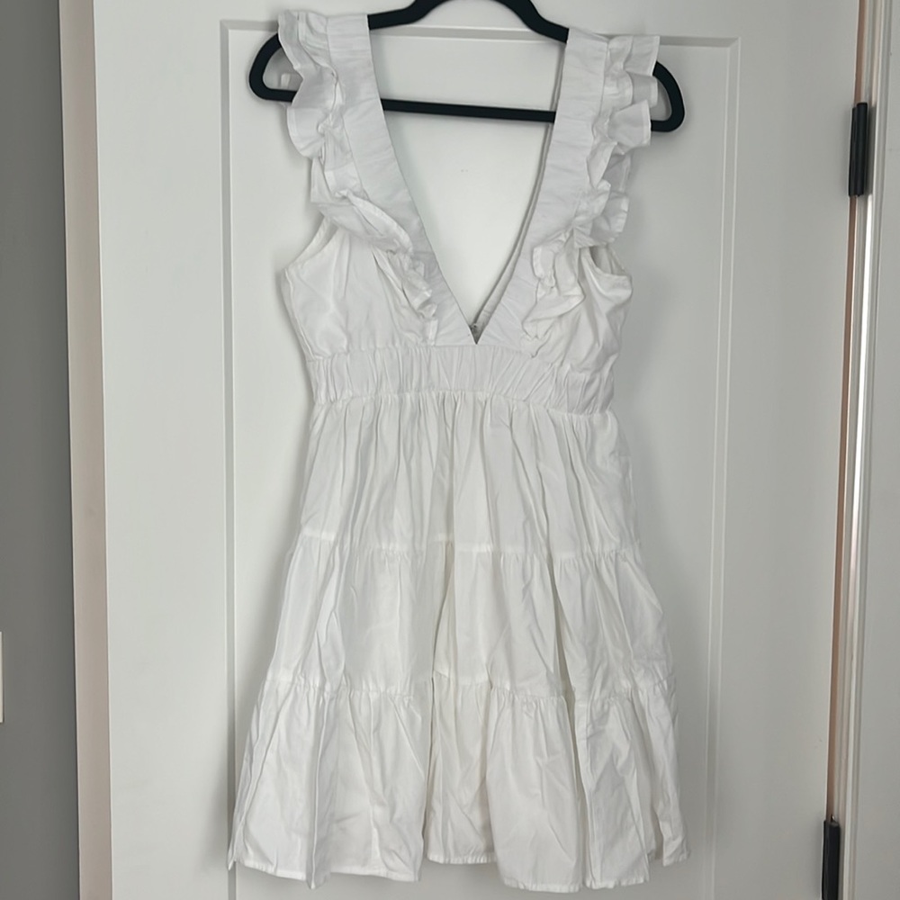 Abercrombie and fitch white linen ruffle mini dress